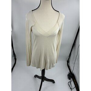 BKE Red Womens XS Cream Long Sleeve Blouse V Neck Stretchy Casual Stretch